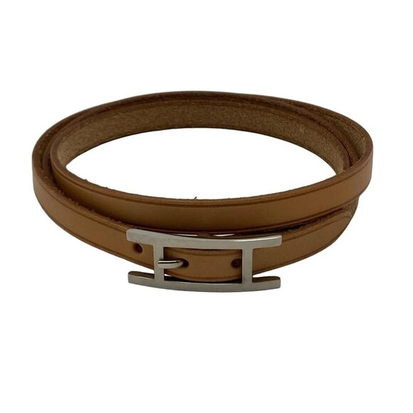 Auth HERMES Hapi 3 Light Brown Silver Leather Hardware Unclear Bracelet - Picture 1 of 5